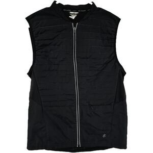 H&M Sport Running Vest Puffer Jacket Zip Up Reflective Trim Pocket Black Medium